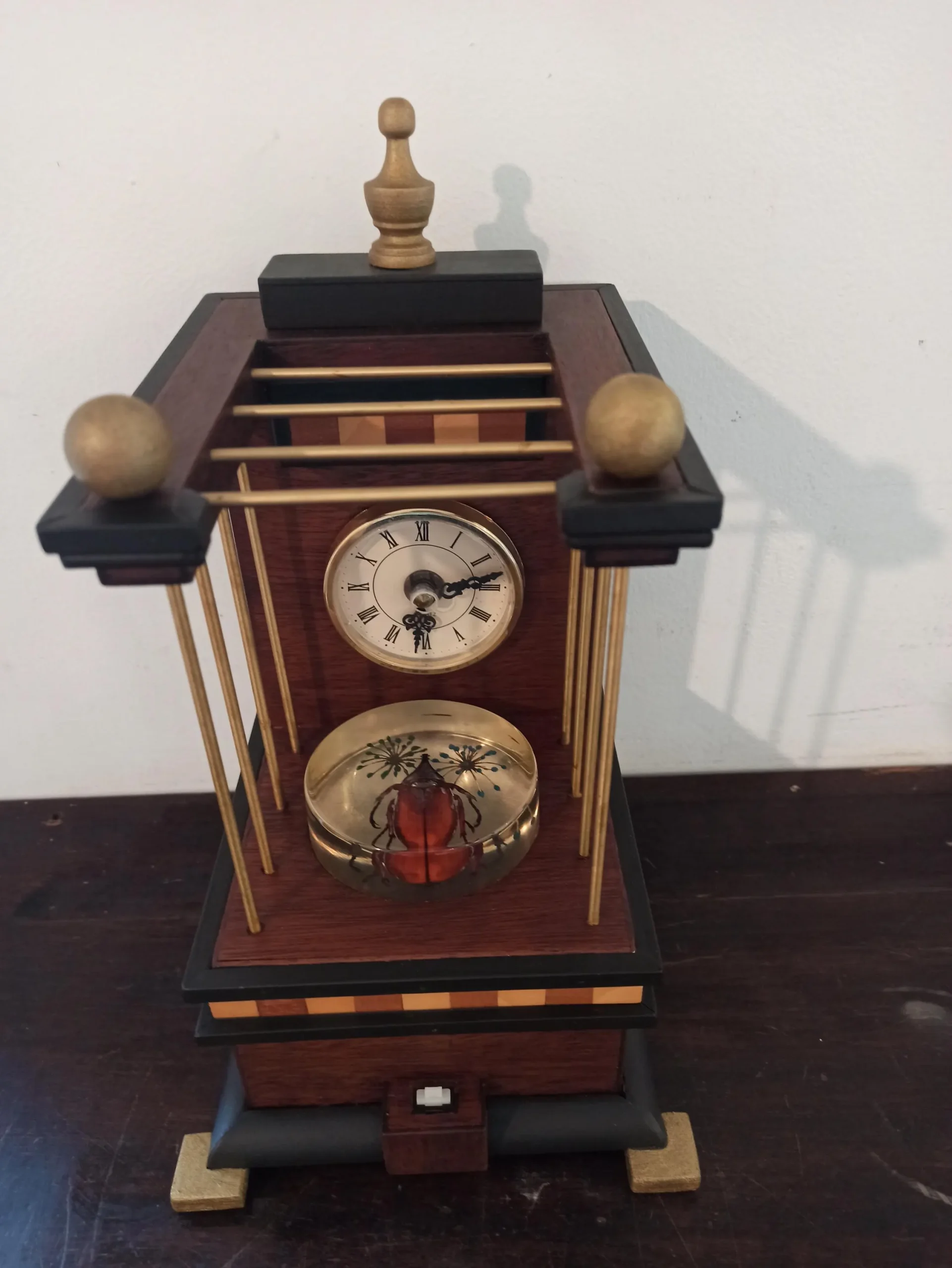 Unique Wooden Mantle Clock. Handmade. Battery Operated. Working Order. Very Good Condition. - Image 3