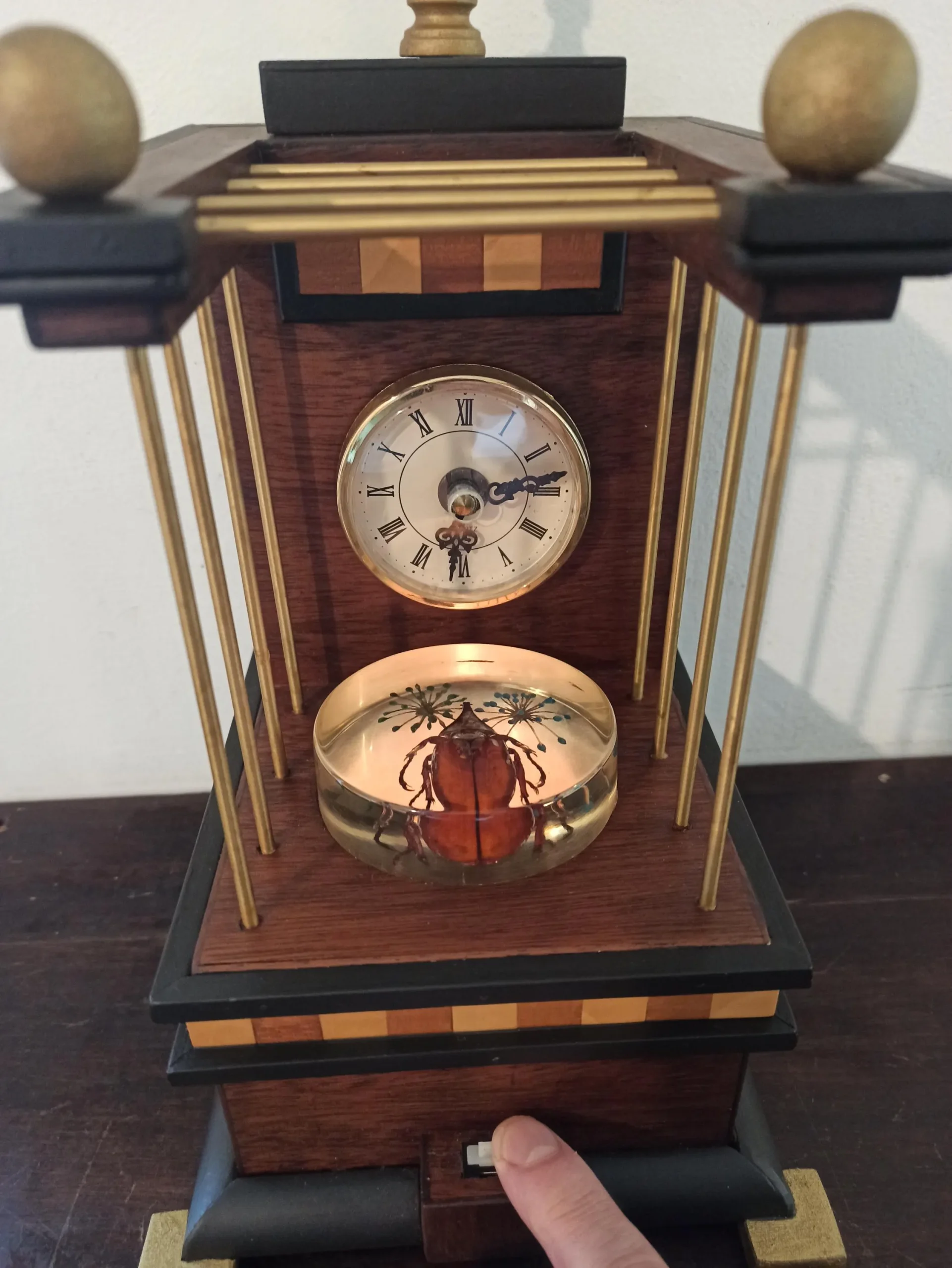 Unique Wooden Mantle Clock. Handmade. Battery Operated. Working Order. Very Good Condition. - Image 4