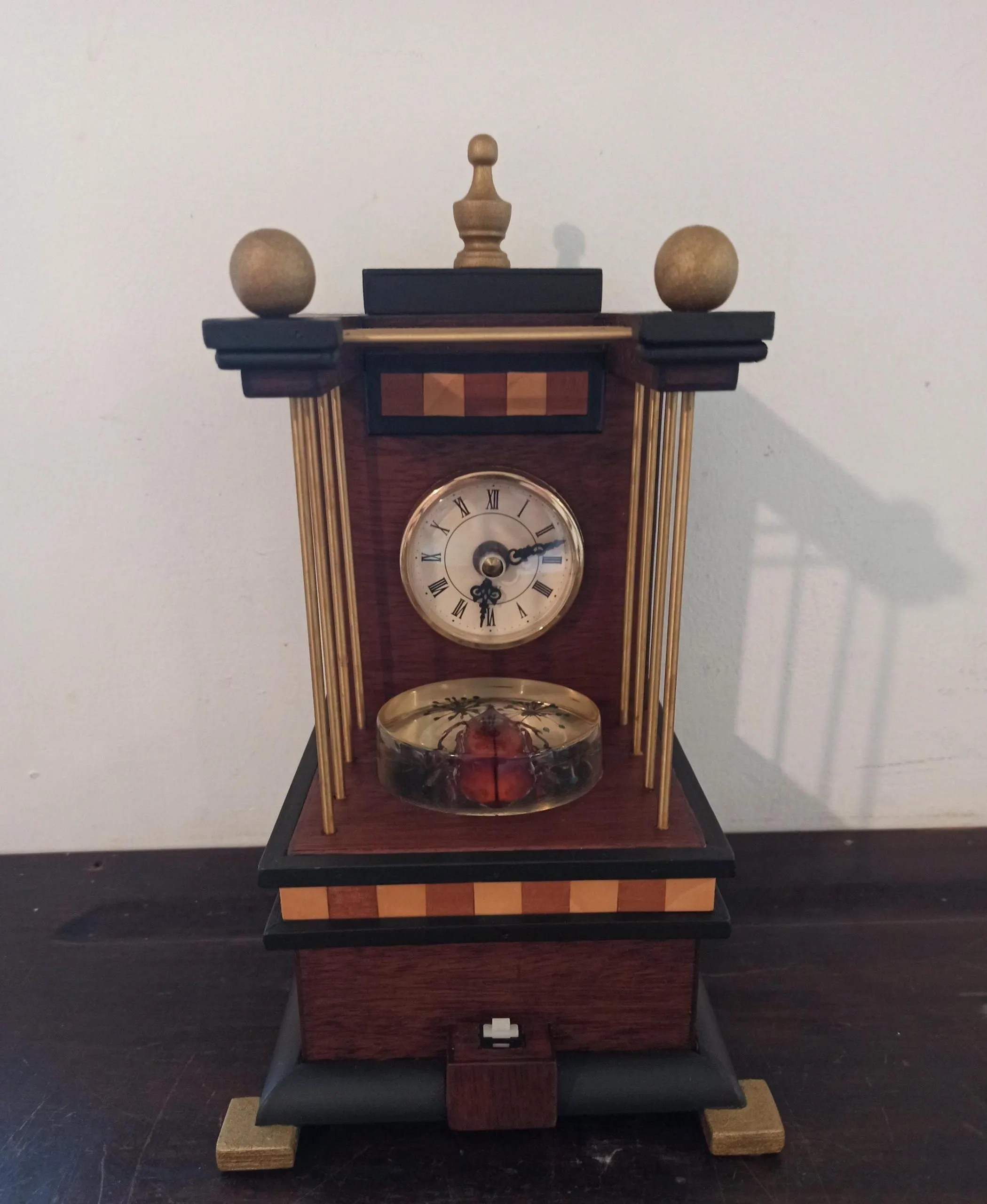 Unique Wooden Mantle Clock. Handmade. Battery Operated. Working Order. Very Good Condition. - Image 2
