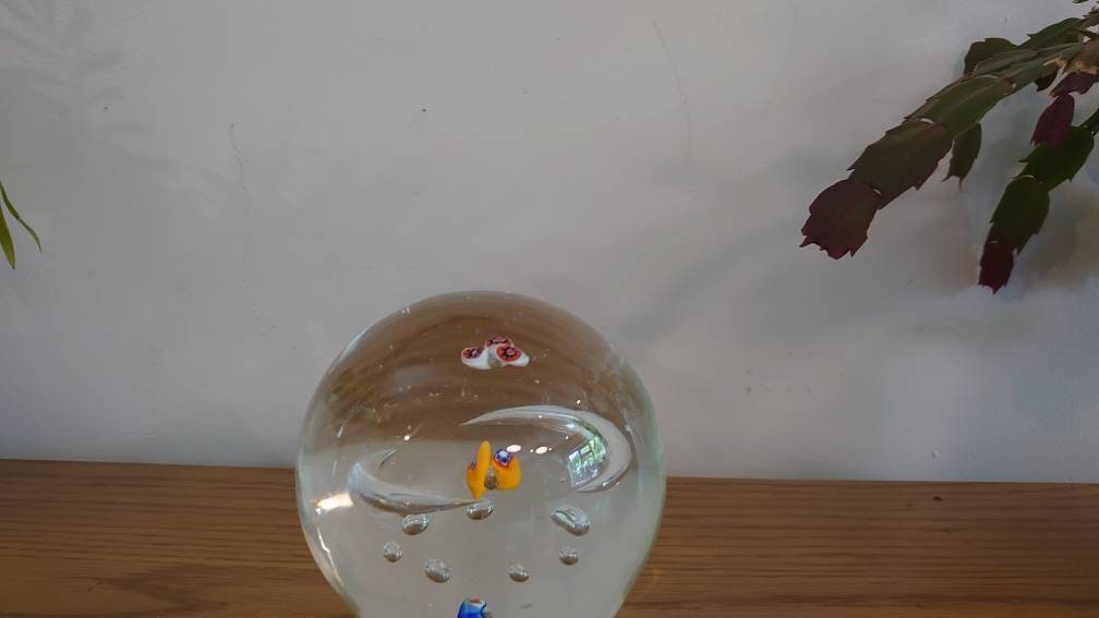 Very Large Clear Glass Paperweight Design with Small Mosaic Glass Detail. Very Heavy - also use as a Doorstop - h 13cm - w 12cm - Image 4