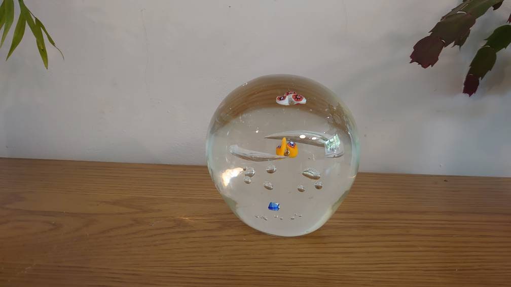 Very Large Clear Glass Paperweight Design with Small Mosaic Glass Detail. Very Heavy - also use as a Doorstop - h 13cm - w 12cm - Image 2