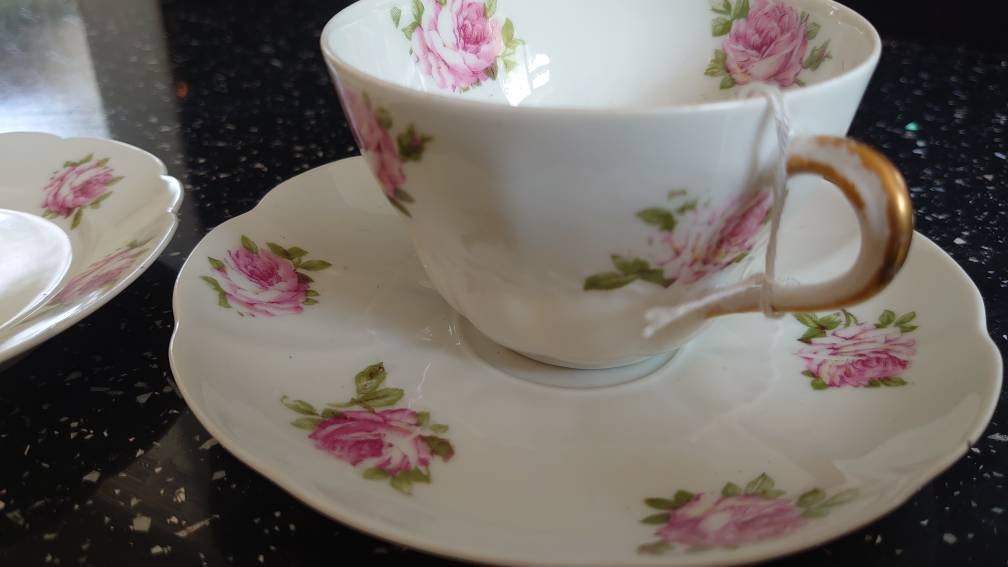 French Limoges Rose Porcelain Trio - circa 1900s. Excellent condition - Image 4