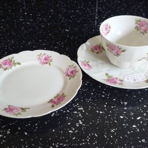 French Limoges Rose Porcelain Trio - circa 1900s. Excellent condition