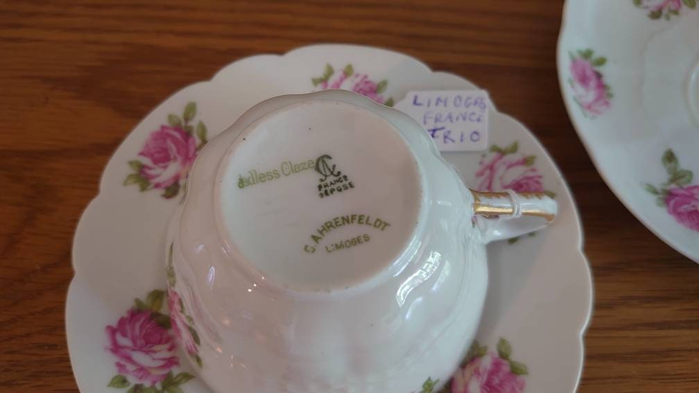 French Limoges Rose Porcelain Trio - circa 1900s. Excellent condition - Image 3