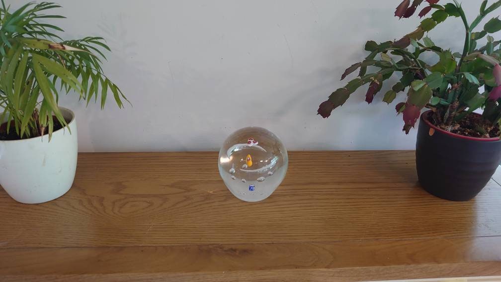 Very Large Clear Glass Paperweight Design with Small Mosaic Glass Detail. Very Heavy - also use as a Doorstop - h 13cm - w 12cm - Image 5