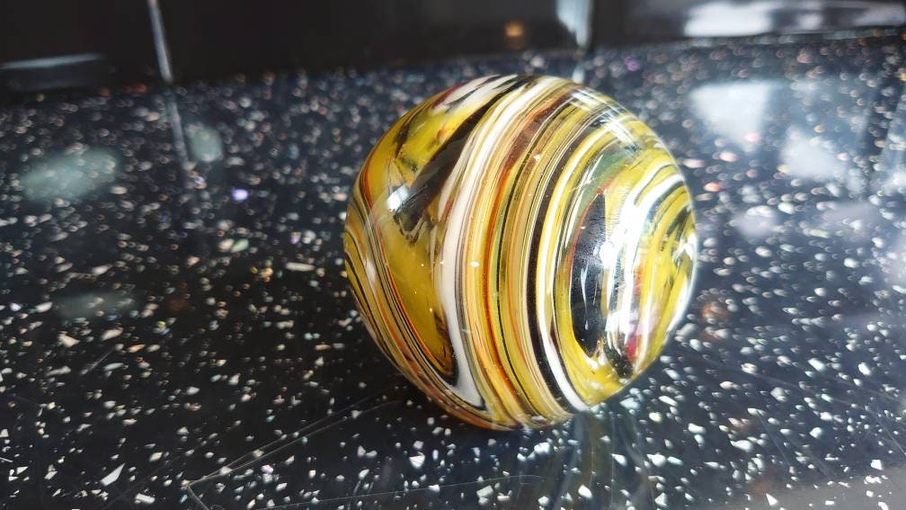 Striped Yellow, Black and White Paperweight. - Image 3