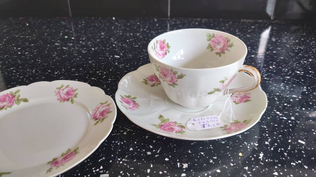 French Limoges Rose Porcelain Trio - circa 1900s. Excellent condition - Image 5