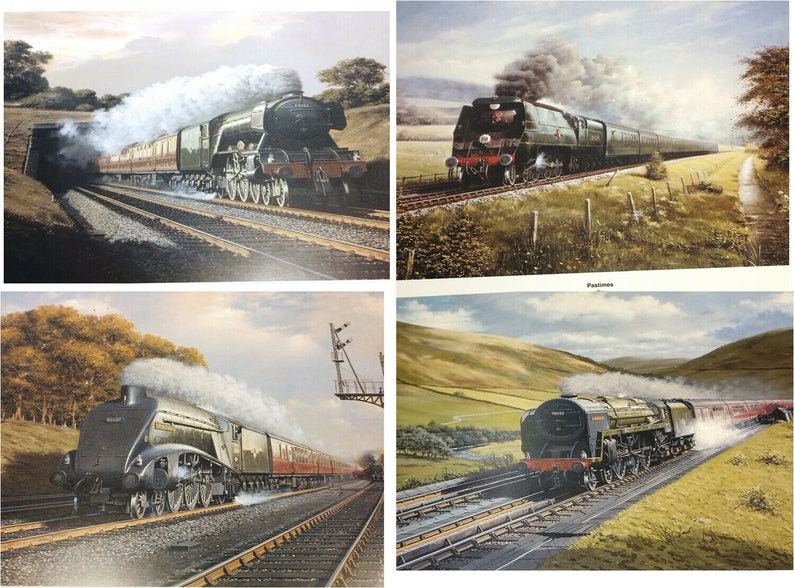 Set of Four Steam Train Picture Poster Prints - Unframed - Approx 12" x 10"