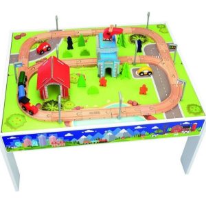 Toytopia 75 piece wooden train table. Suitable for children 36 months.