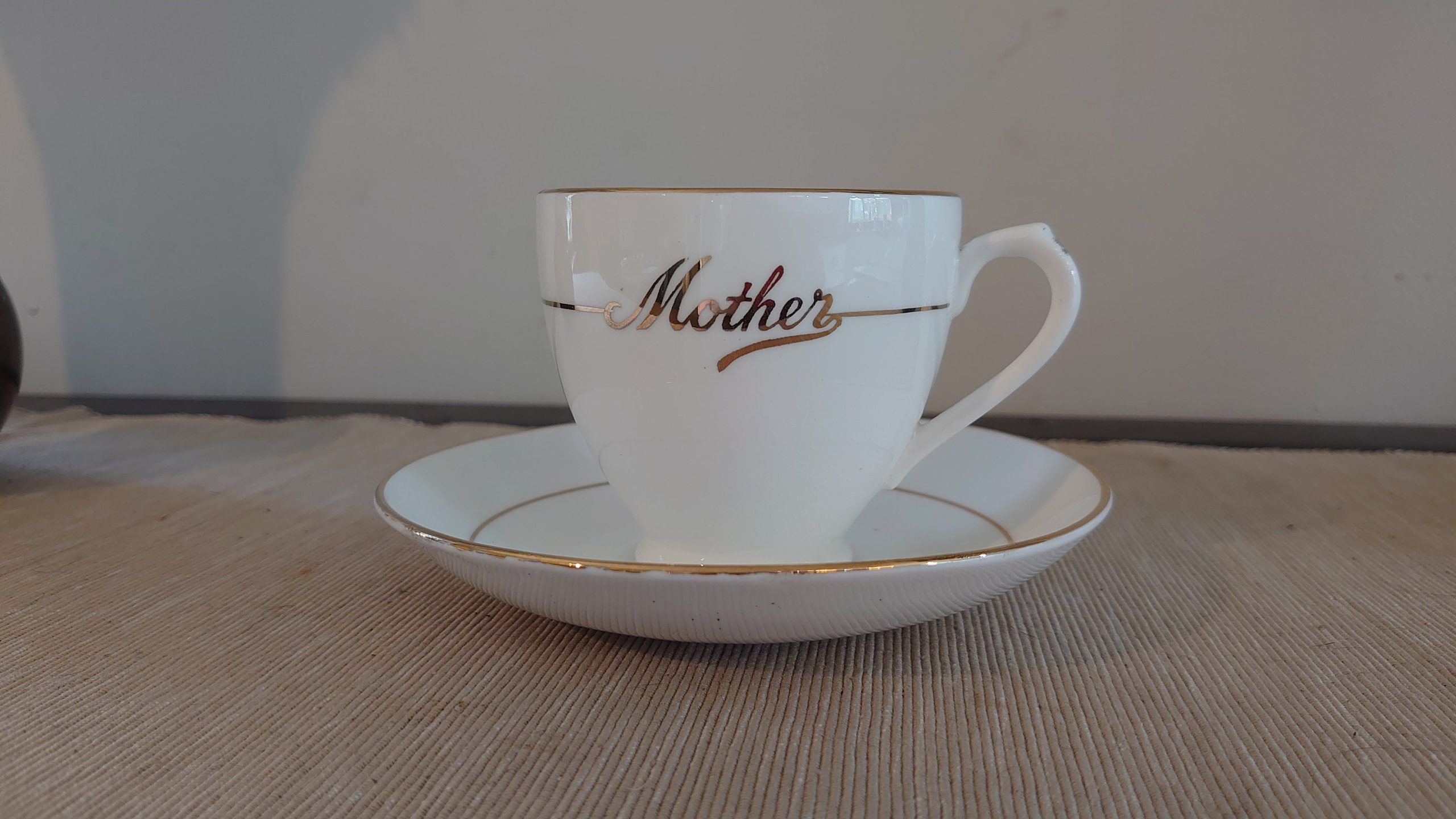 Mother Cup and Saucer - Plain White Ceramic with Gold Banding - Perfect Mother's Day or Christmas Gift - Image 3