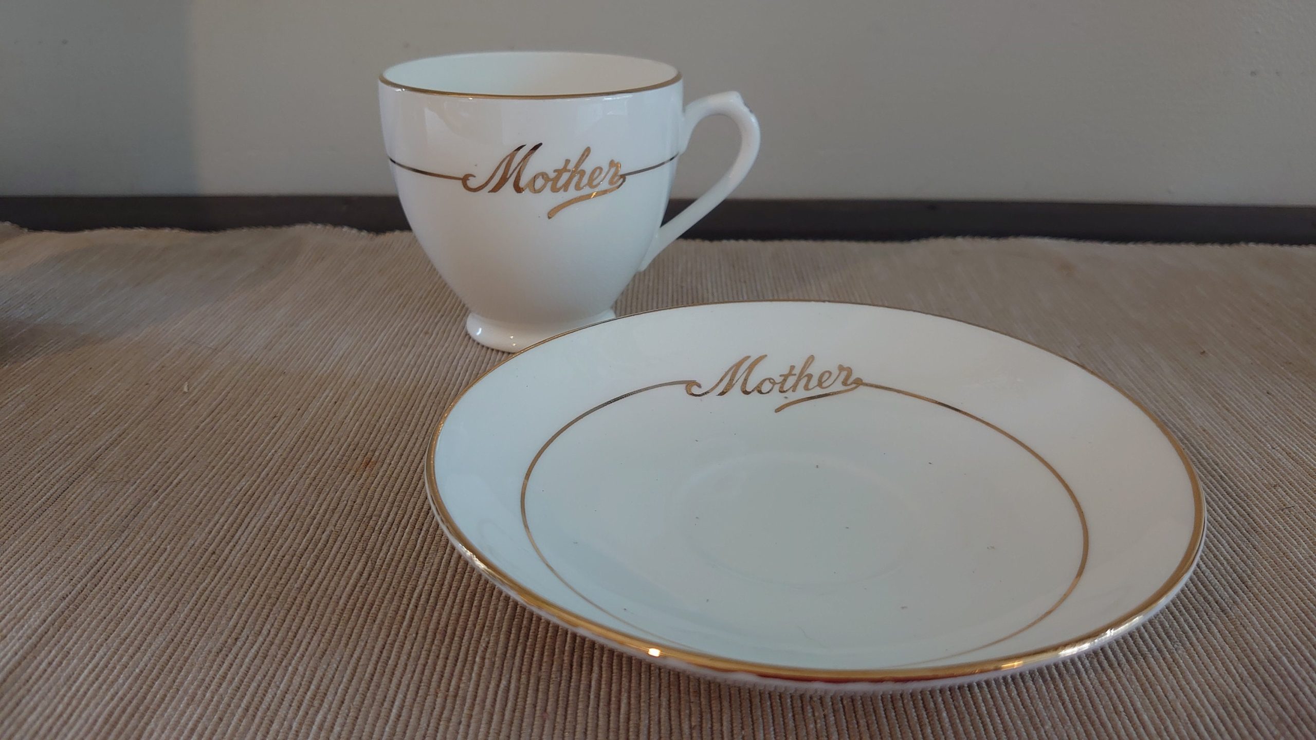 Mother Cup and Saucer - Plain White Ceramic with Gold Banding - Perfect Mother's Day or Christmas Gift - Image 5