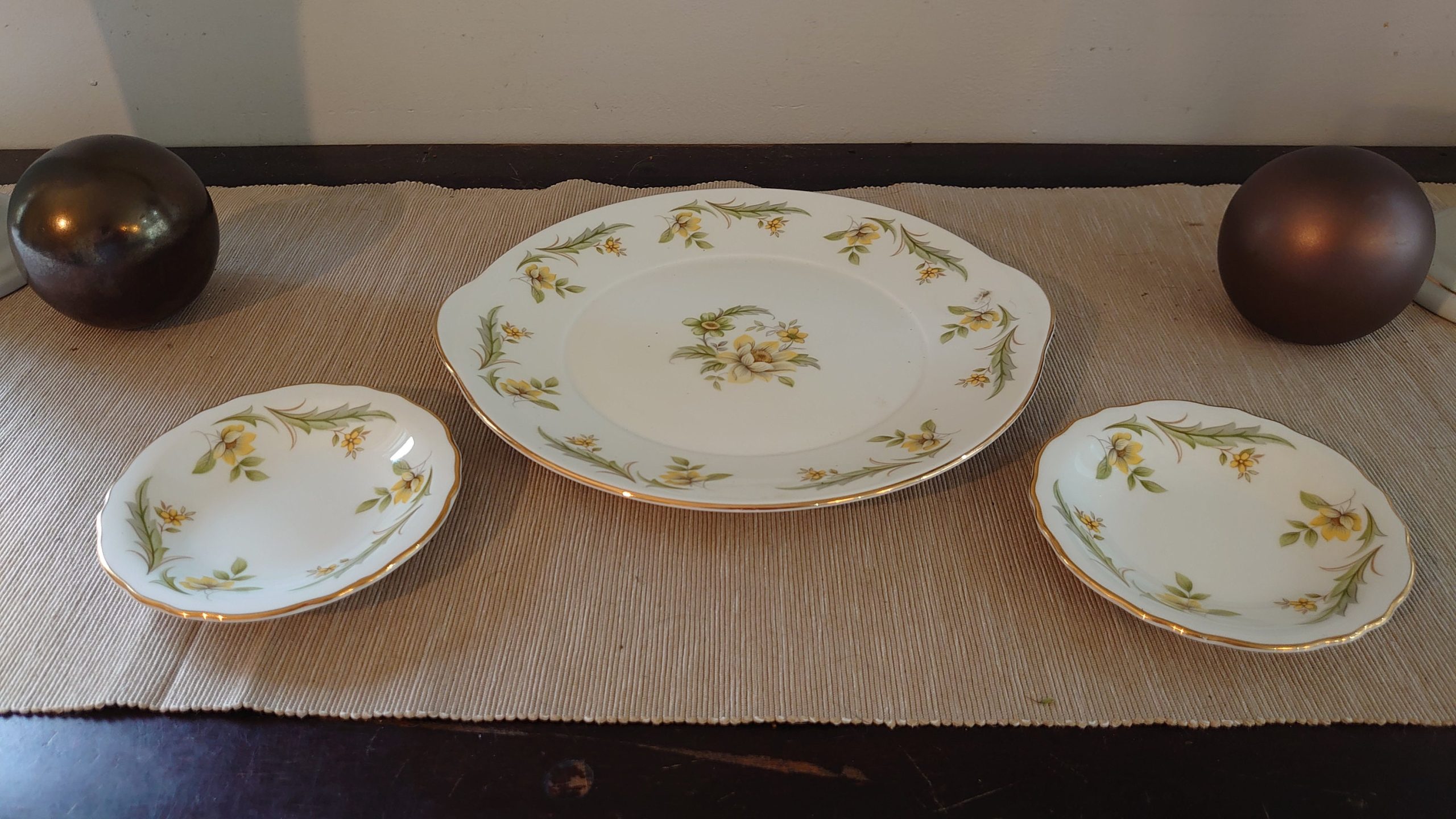 Three Piece Royal Grafton Yellow Rose Plate Set - Sandwich plate and 2x Side Plates - Very Good to excellent condition - Image 2