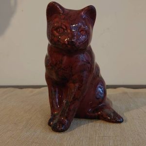Vintage Burgundy Ceramic Cat - 14.5 cm