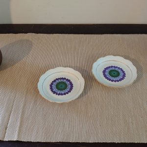 Two Polish Pin Dishes - Purple Flower - Chodziez - 10.5cm diameter