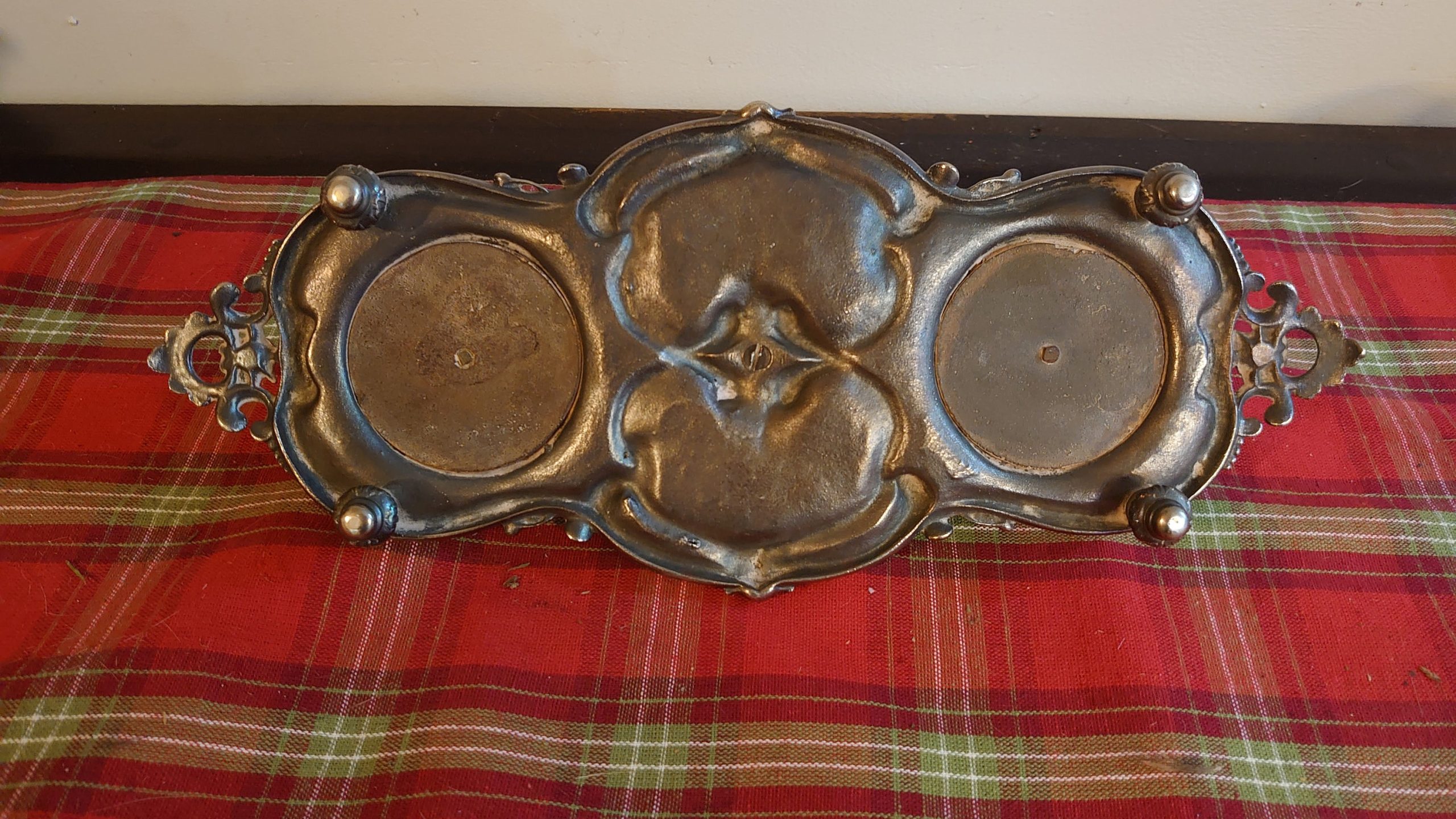 Twin Victorian Pot Plated Inkstand - Very Heavy and Sturdy - Complete with Original Glass Liners - Image 8
