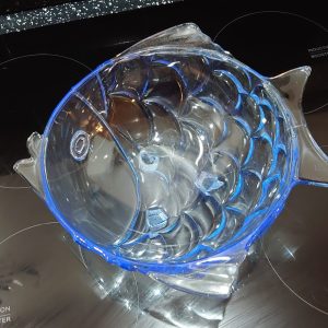Large Blue Glass "Fish" Bowl - Excellent condition - 26.5cm diameter