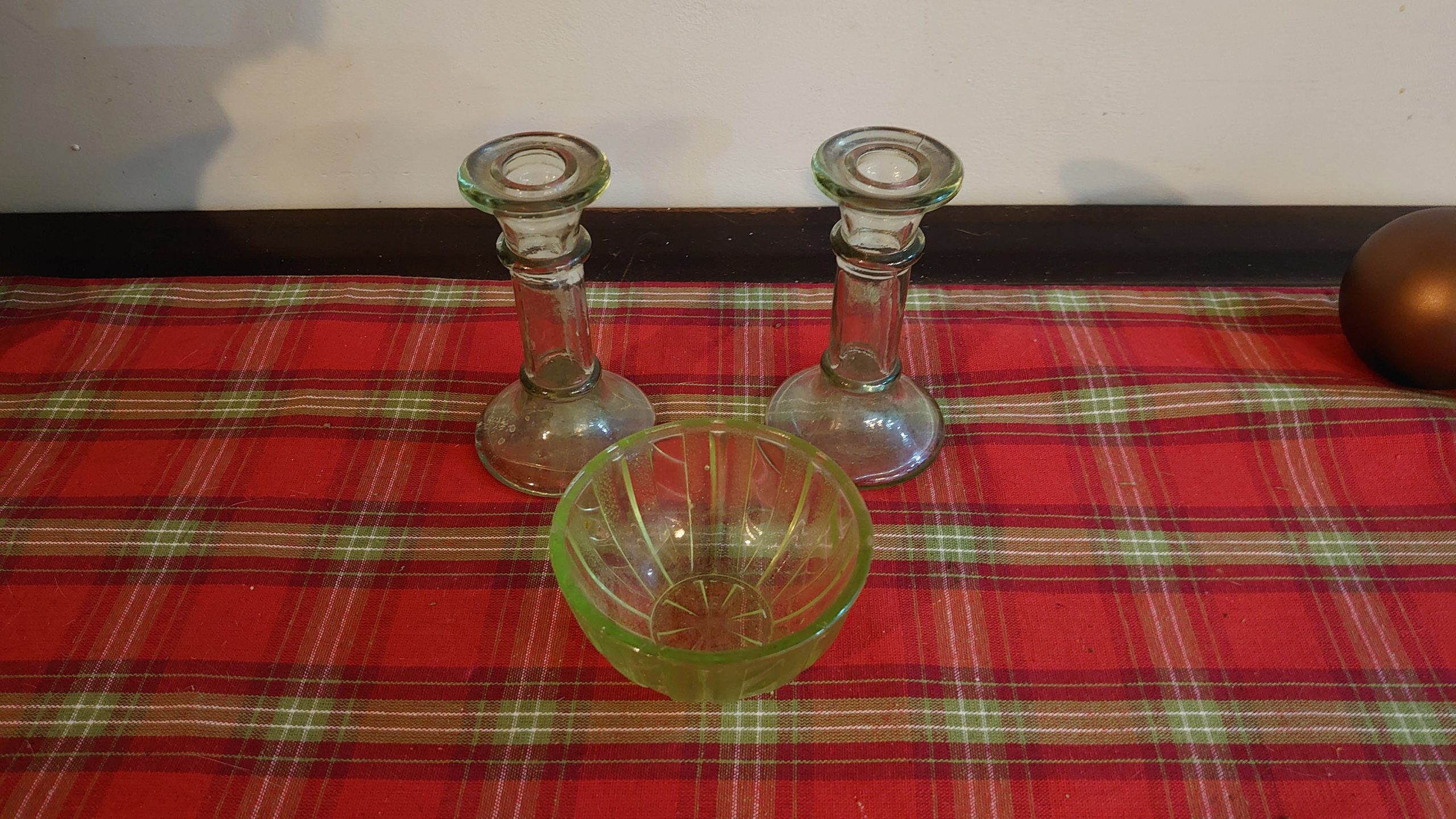 Candlestick and Bowl Group - Vanity Set - Pale Green Glass - Very Good to excellent condition - Some Victorian Glass - Image 4