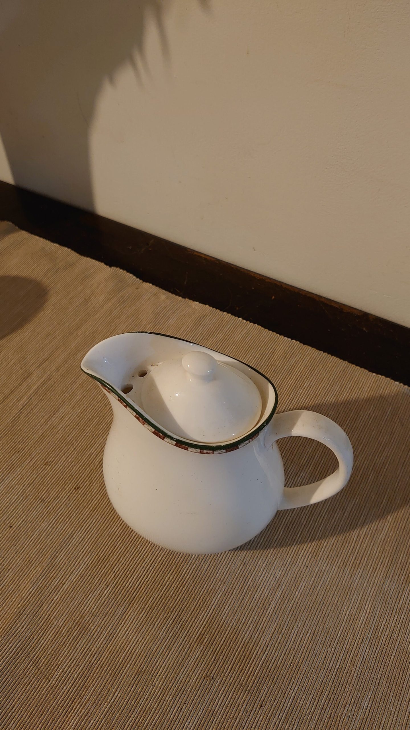 White Wedgwood Milk Jug - Burgundy and Grey Chequer pattern around the rim - 14.5cm tall - Image 4