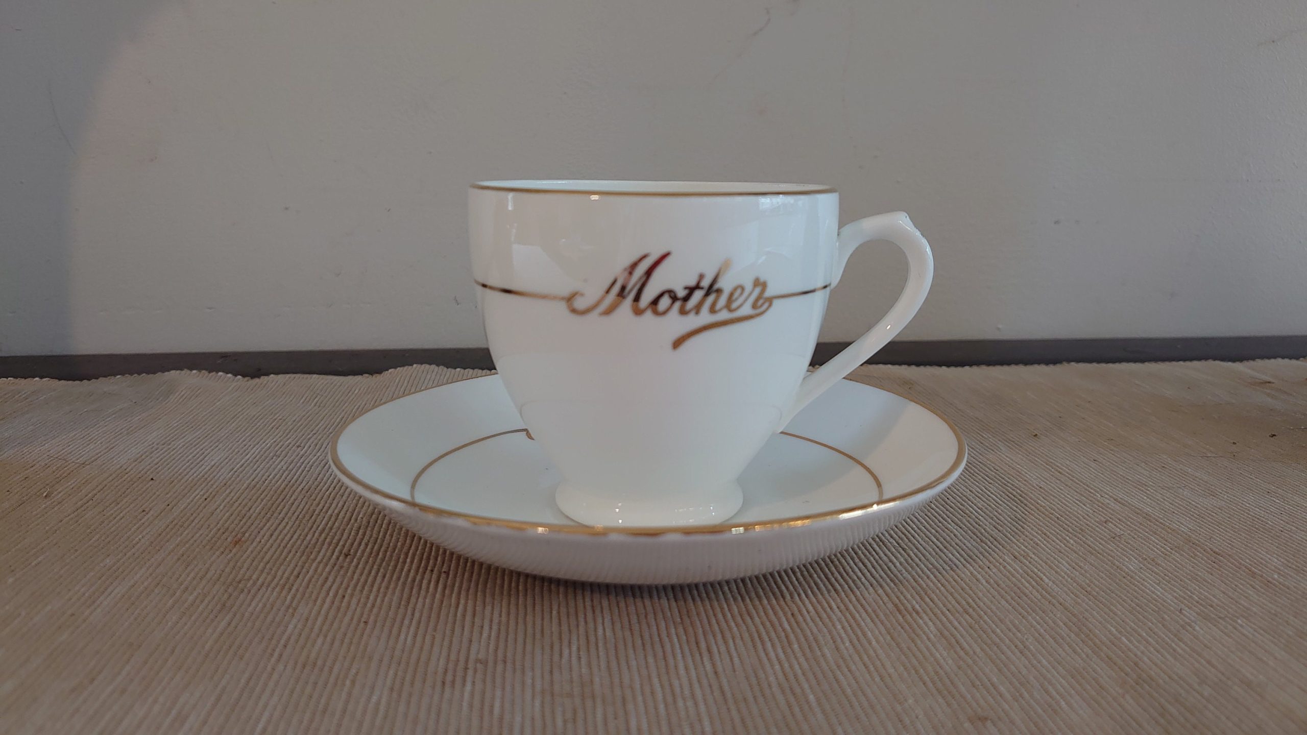 Mother Cup and Saucer - Plain White Ceramic with Gold Banding - Perfect Mother's Day or Christmas Gift - Image 2