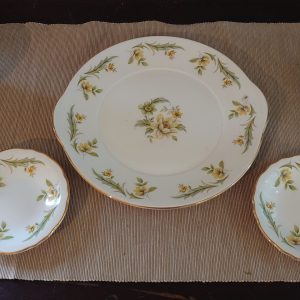 Three Piece Royal Grafton Yellow Rose Plate Set - Sandwich plate and 2x Side Plates - Very Good to excellent condition