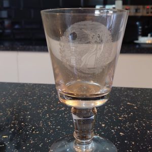 Stemmed Glass with an Etched Victorian Scene - 14cm high