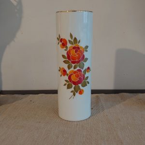 Jaeger & Co Bavarian German Ceramic Tall Vase - Orange Floral - Excellent Condition - 25cm tall