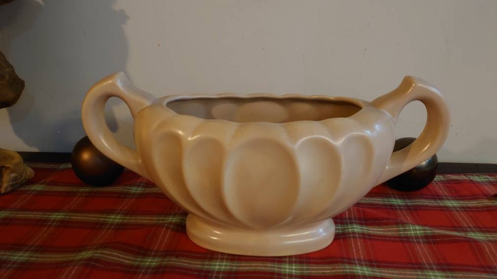 Dee Cee Stoneware Mantel Vase - likely 1960s to 1970s -Light Pink - 41cm wide