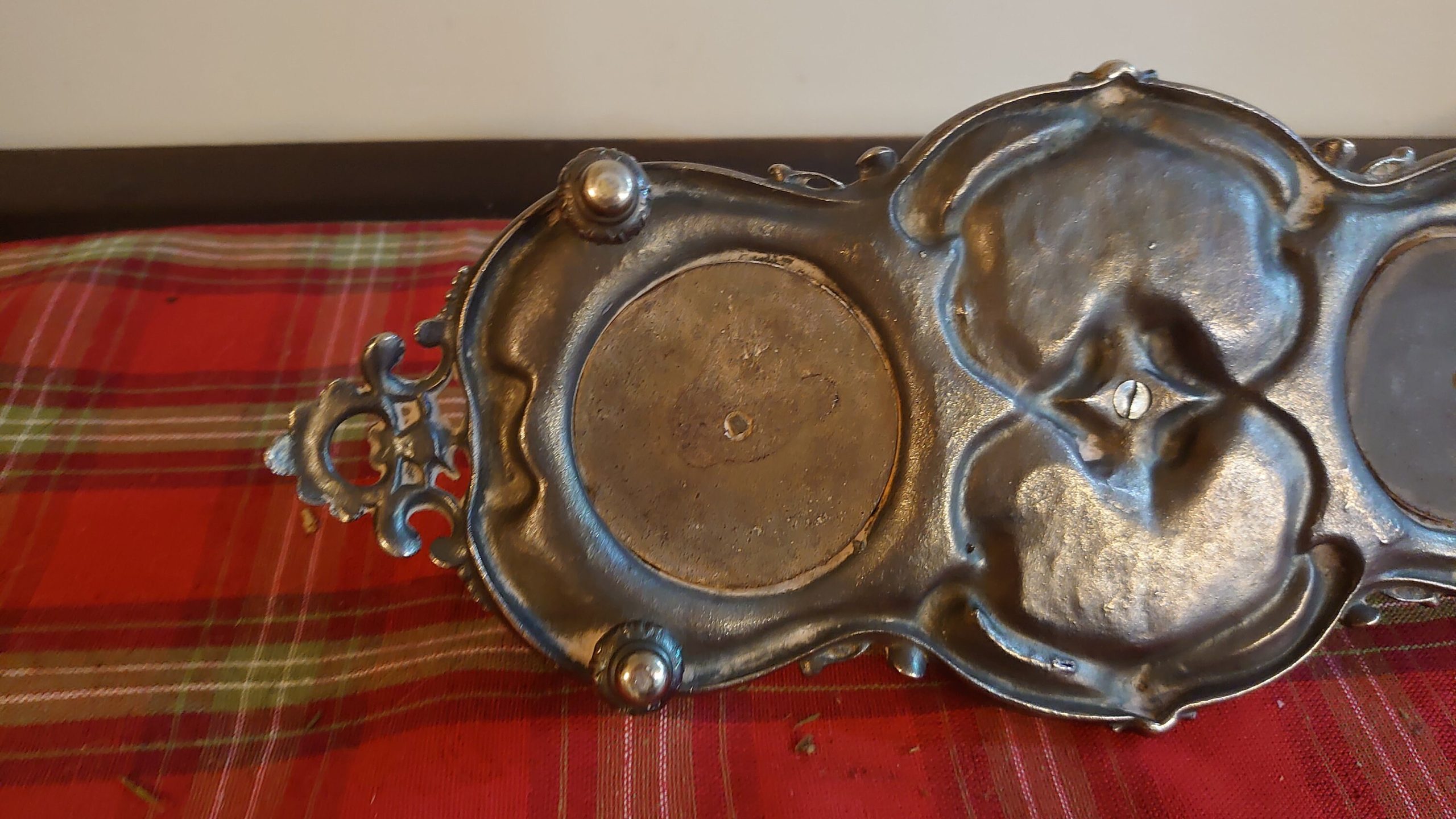 Twin Victorian Pot Plated Inkstand - Very Heavy and Sturdy - Complete with Original Glass Liners - Image 9