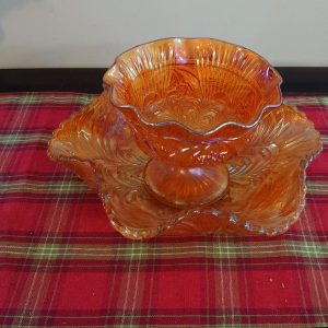 Two Large Carnival Glass Pearlescent Finish Bowls - Excellent Condition