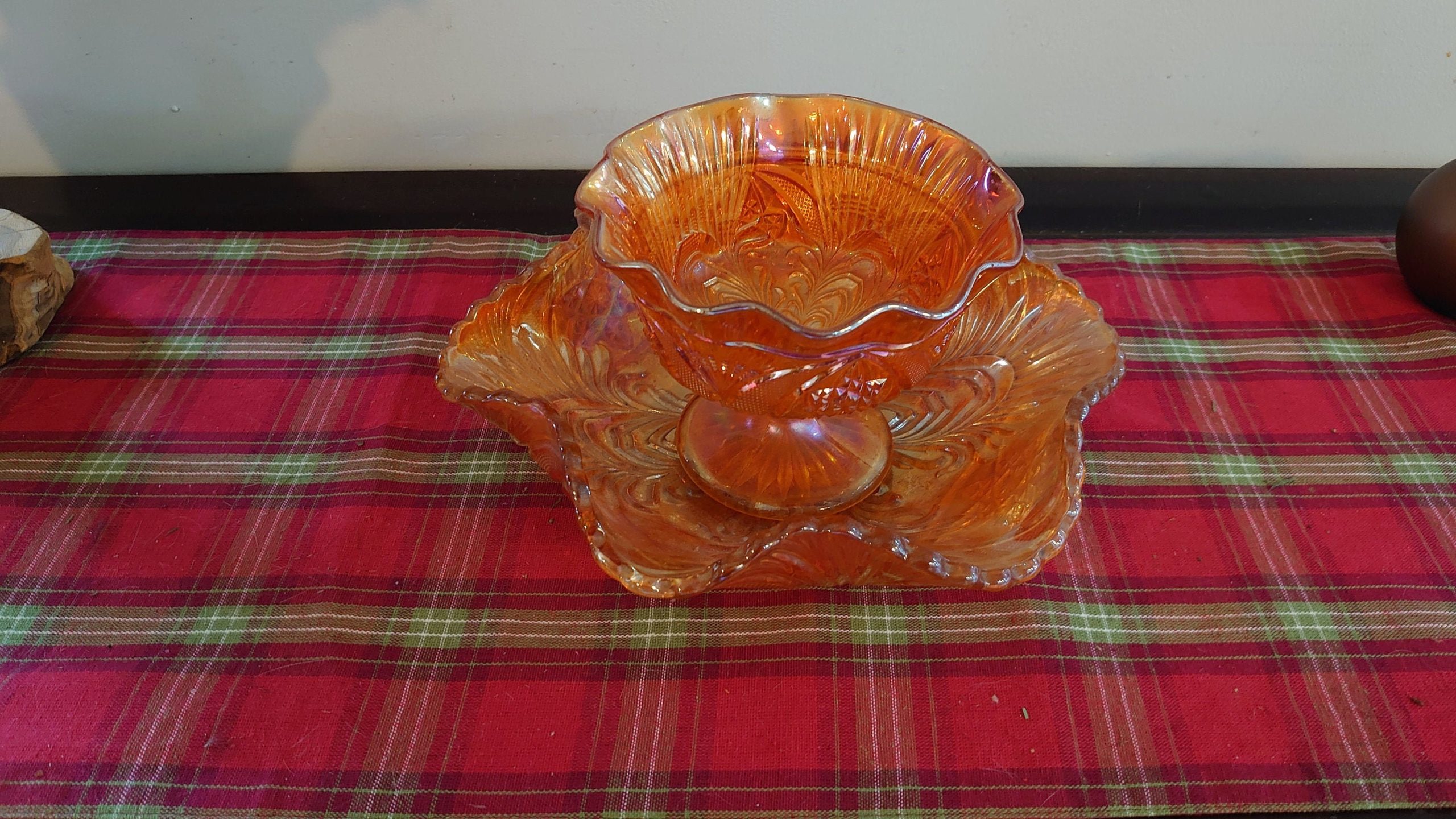 Two Large Carnival Glass Pearlescent Finish Bowls - Excellent Condition
