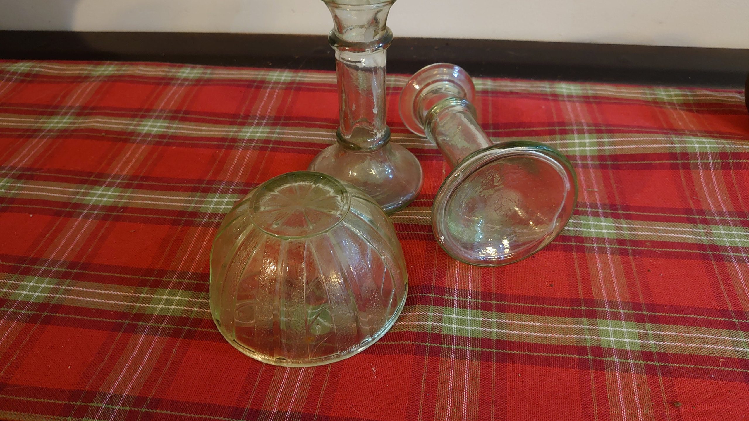 Candlestick and Bowl Group - Vanity Set - Pale Green Glass - Very Good to excellent condition - Some Victorian Glass - Image 5