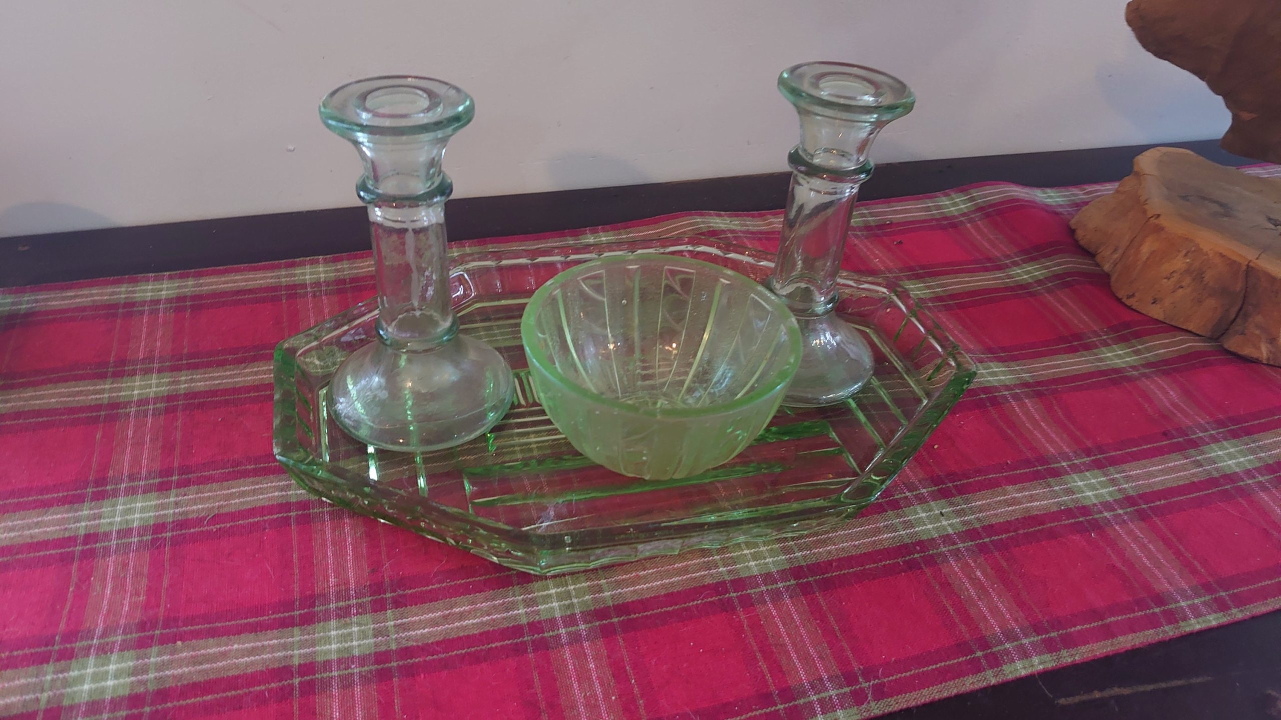 Candlestick and Bowl Group - Vanity Set - Pale Green Glass - Very Good to excellent condition - Some Victorian Glass - Image 6