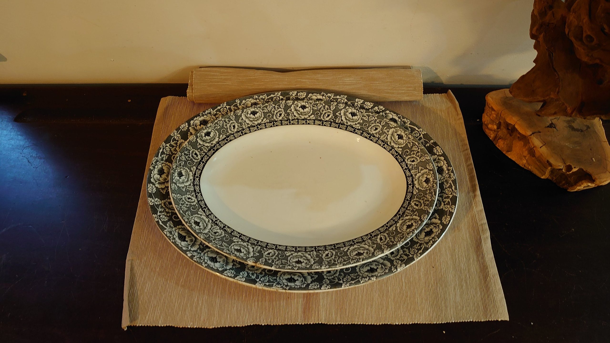 Two J. H. W. (Weatherby) & Sons Ironstone Serving Platters, Hanley, Stoke, UK - Rosary Design - 40cm and 35cm in width - Falcona ware - Image 2