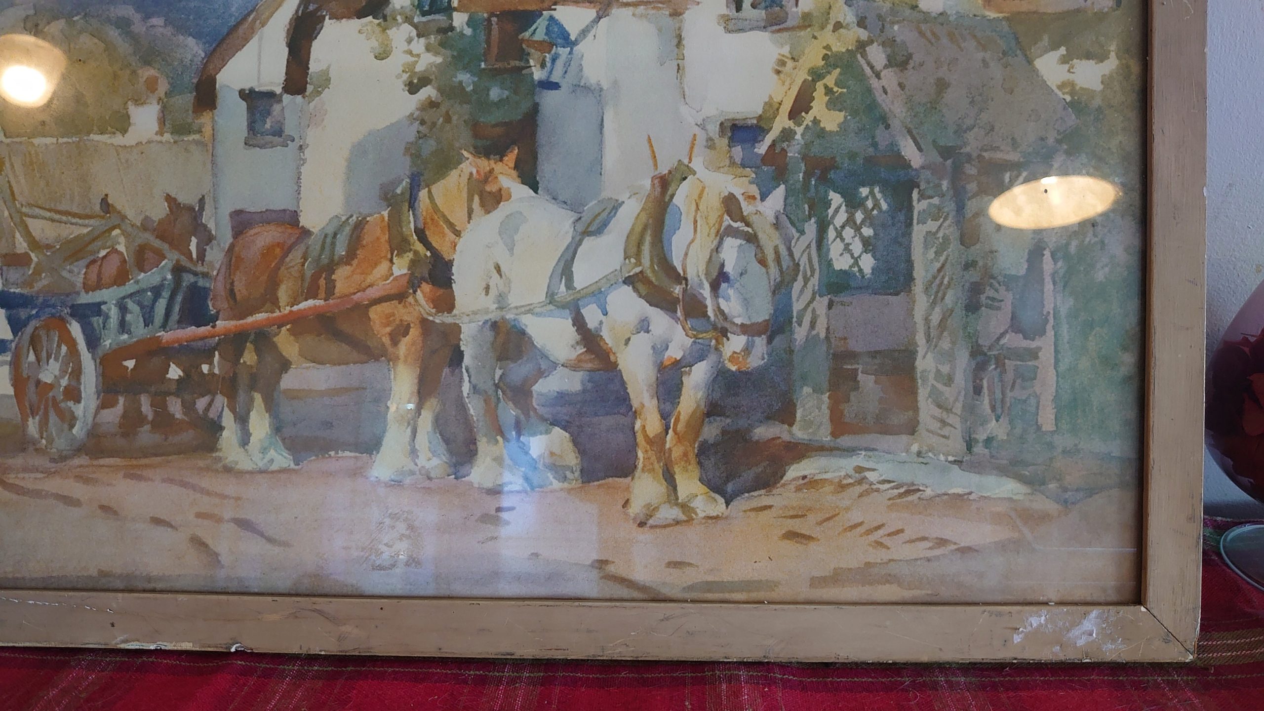 Horse and Cart Printed Painting - Good condition - 53.5cm wide by 41cm tall - Image 3