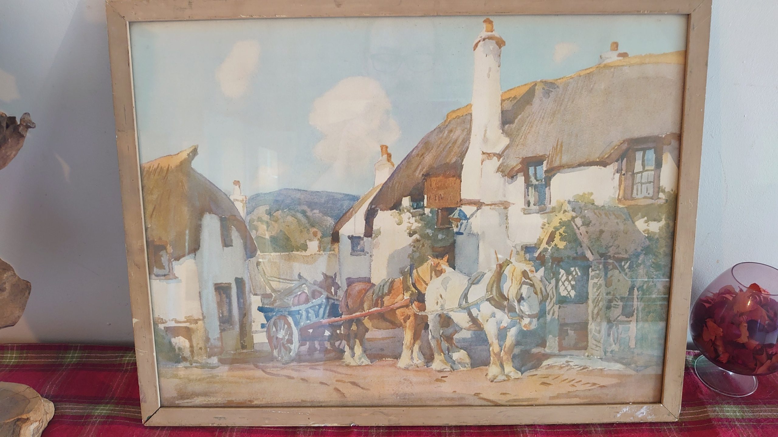 Horse and Cart Printed Painting - Good condition - 53.5cm wide by 41cm tall