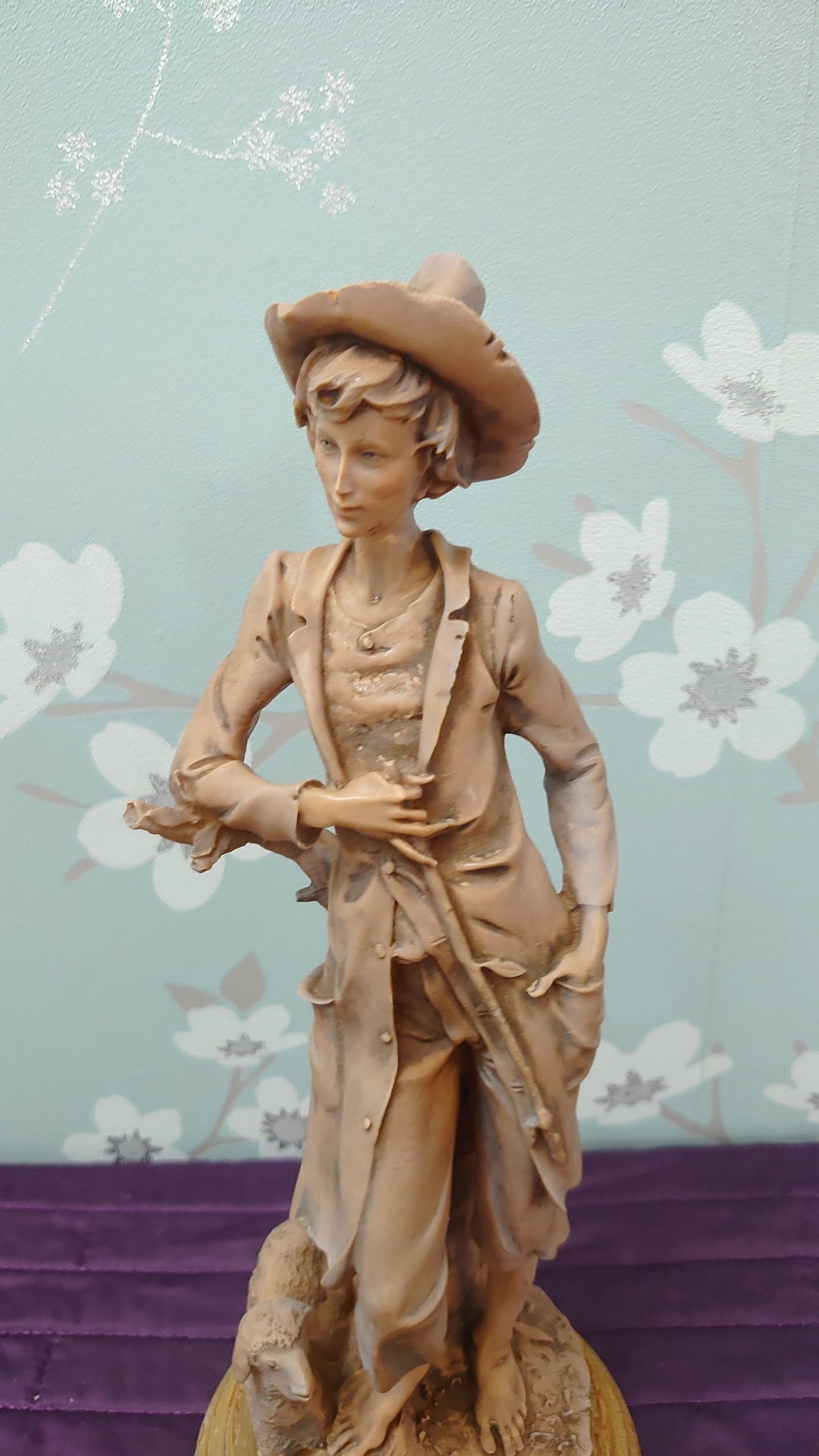 Shepherd with Sheep Statue - Good to Very Good Condition - 31cm tall - 11.5cm diameter - Image 5