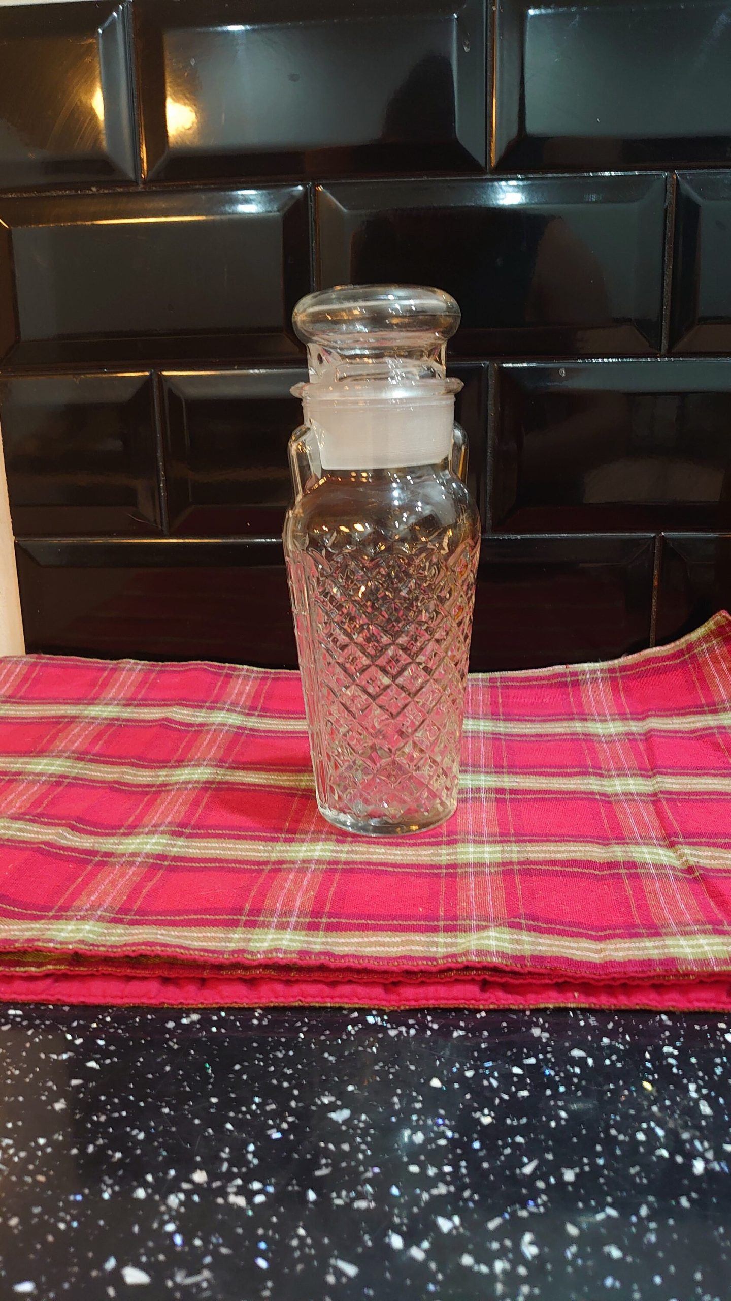 Cut Glass Diamond Pattern Decanter - Large Stopper - Rotating Pourer - Very Good to Excellent Condition c 500ml
