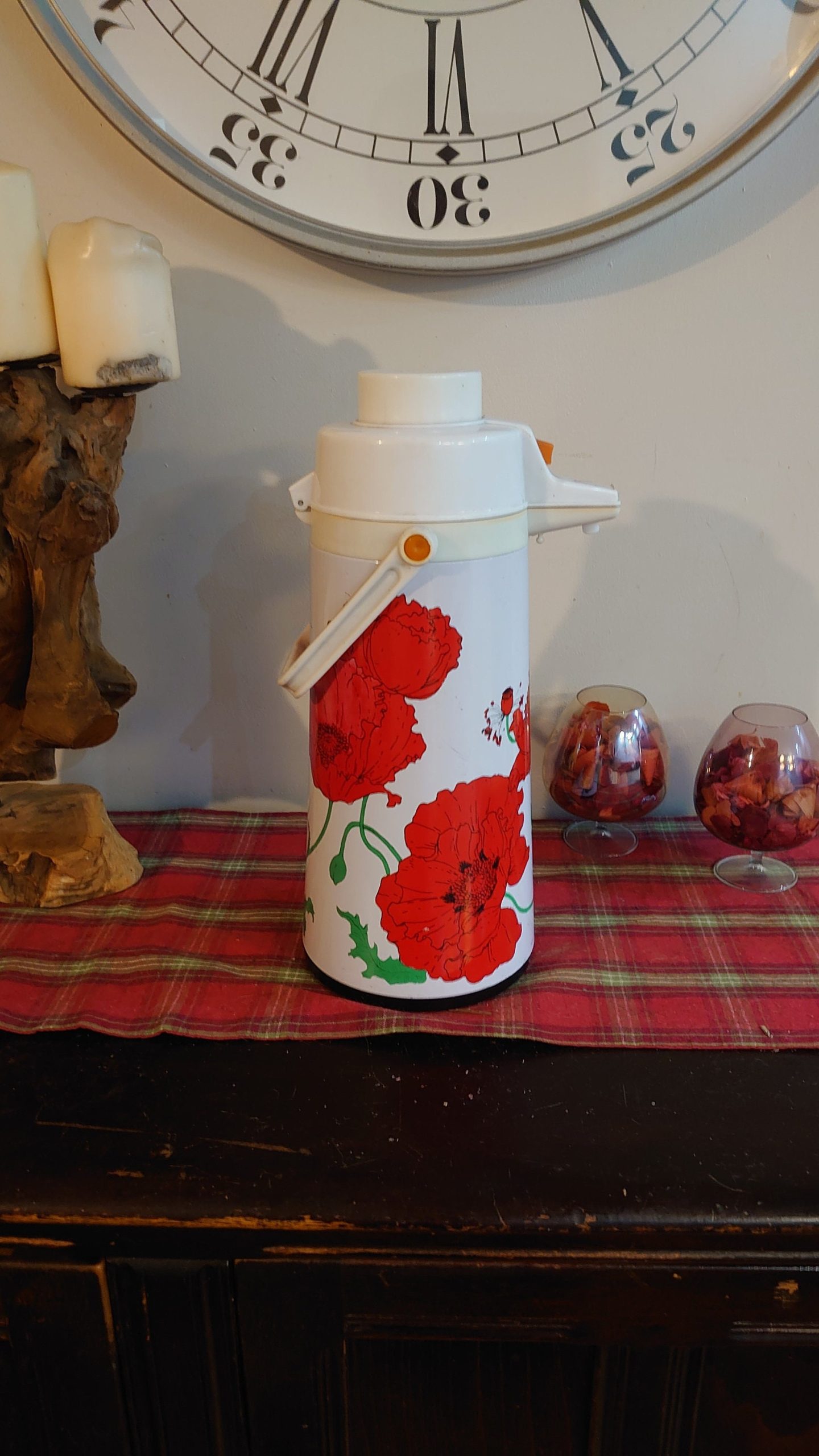 1970s Poppy Motif Hot water Dispenser or Tea Caddy