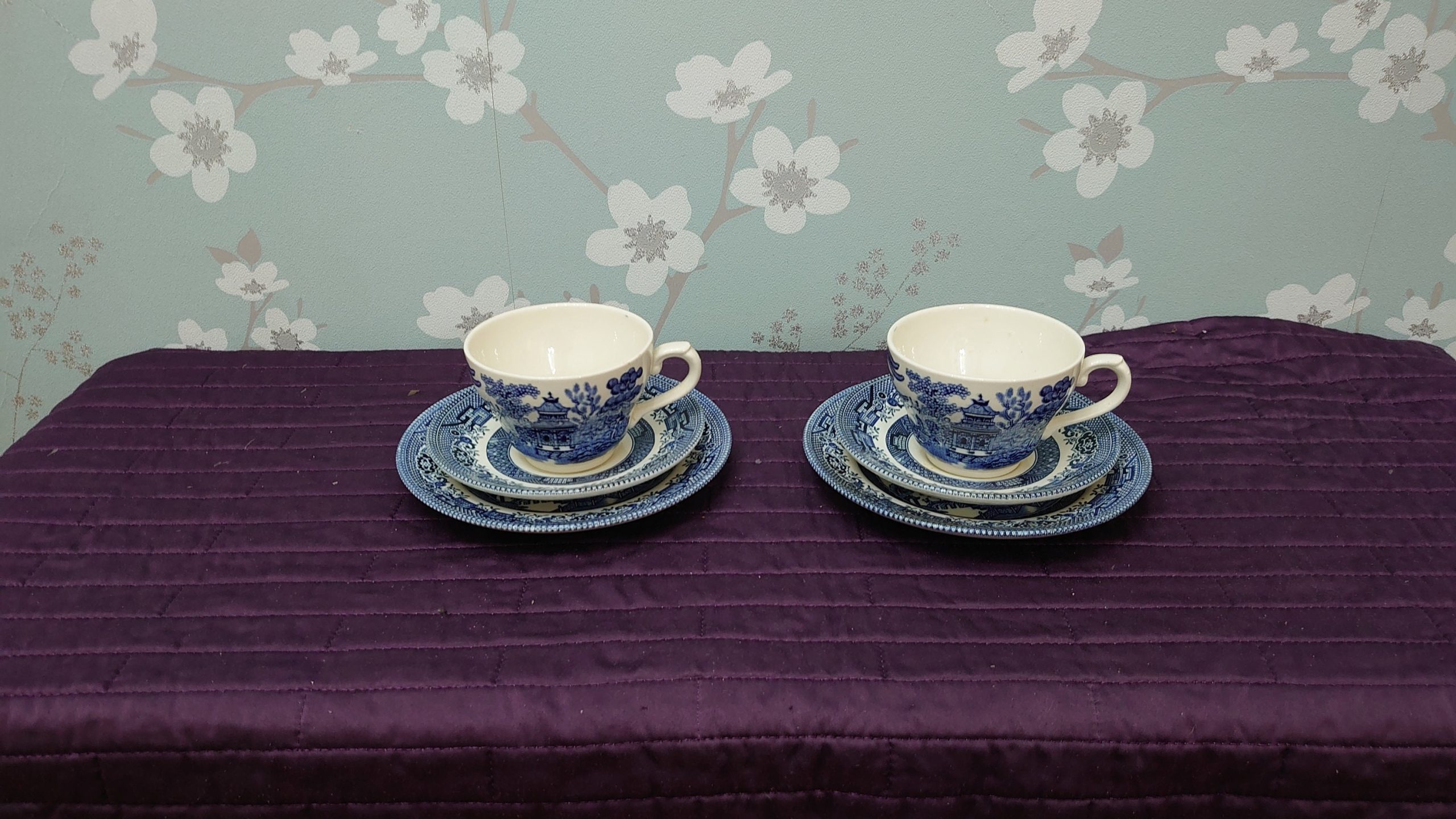 Ringtons Tea Ltd Six Piece Tea Set - 2 Blue and White Trios of Cup, Saucer and Side Plate in Commemorative Rington's Box - Very Good Cond. - Image 2