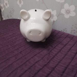 White Ceramic Piggy Money Box - Excellent Condition 13cm tall to top of Ear - Width 21cm