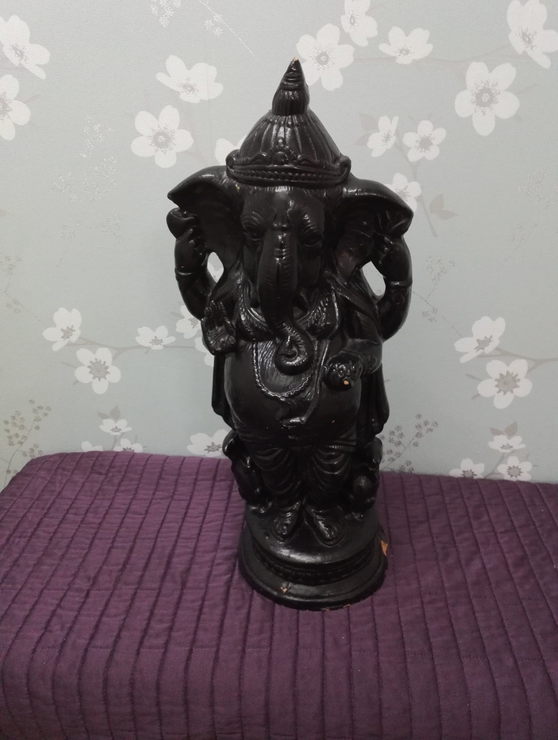Very Large Clay or Terracotta Hindu Deity Ganesh - Painted Black - Acceptable to Good condition