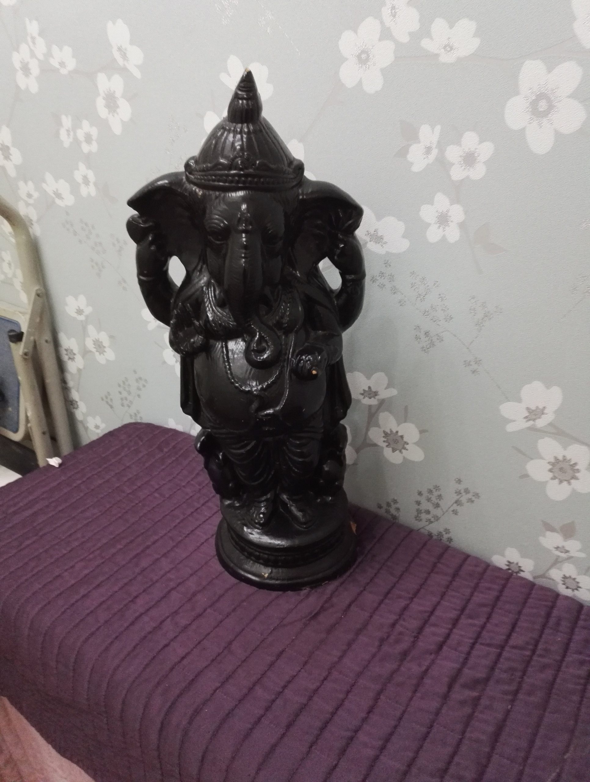 Very Large Clay or Terracotta Hindu Deity Ganesh - Painted Black - Acceptable to Good condition - Image 8