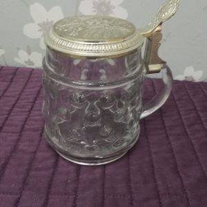 Large Glass Stein with Pewter Metal Lid - 15.5cm to top of handle - 8cm in diameter - Excellent Condition
