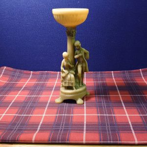 Jade-Effect Resin Candlestick depicting Edwardian Pair - Acceptable to Good Condition - 28cm tall - 10cm diameter