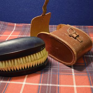 Vintage Gentleman's Ebony Dress Brush Pair in a Leather Case with Strap and Buckle - Good to Very Good condition