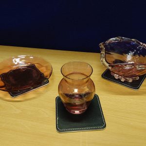 Three Pieces of Pink or Pale Purple Glassware - Vase, Bowl and Saucer - Excellent Trio - Good Condition