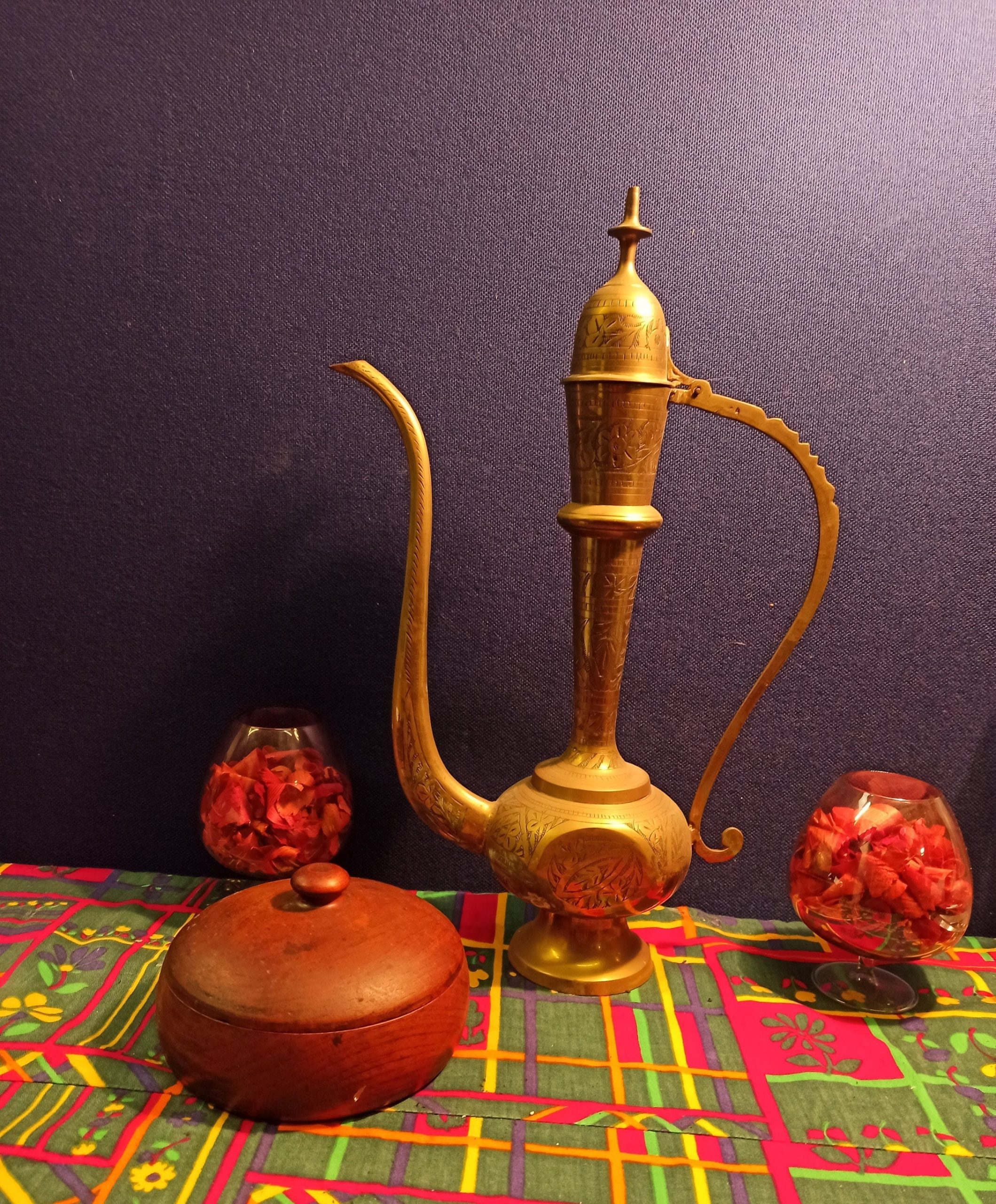 Antique Arabian Brass Jug - Moroccan - Hinged Lid - Good Condition