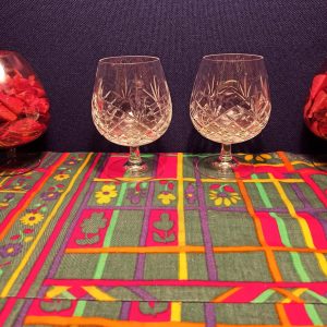 Pair of Crystal Cut Brandy Glasses - Star Cut Pattern, Excellent Condition.