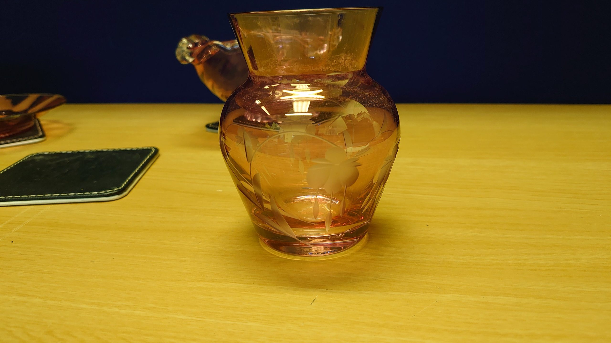 Three Pieces of Pink or Pale Purple Glassware - Vase, Bowl and Saucer - Excellent Trio - Good Condition - Image 3