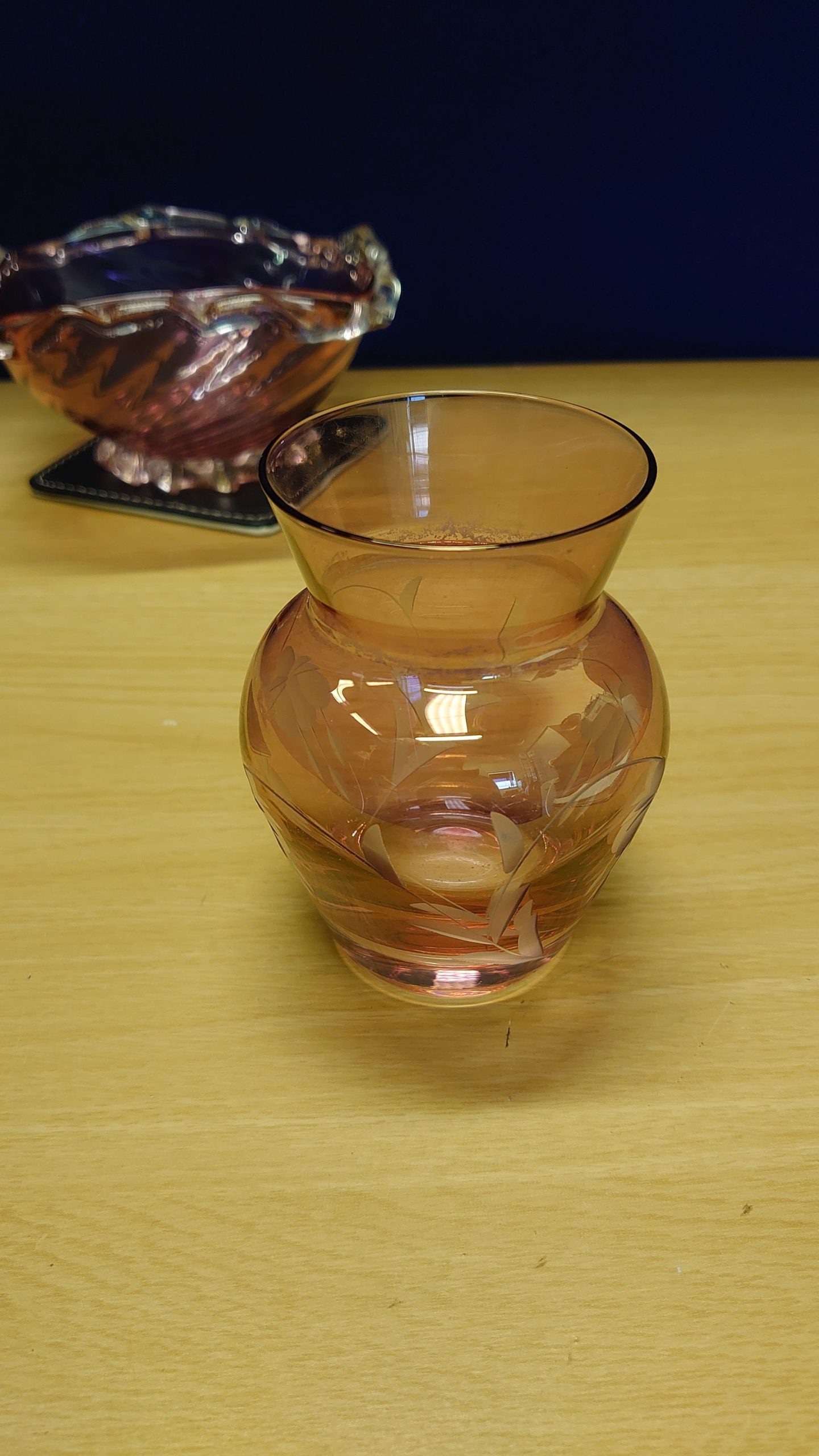 Three Pieces of Pink or Pale Purple Glassware - Vase, Bowl and Saucer - Excellent Trio - Good Condition - Image 2